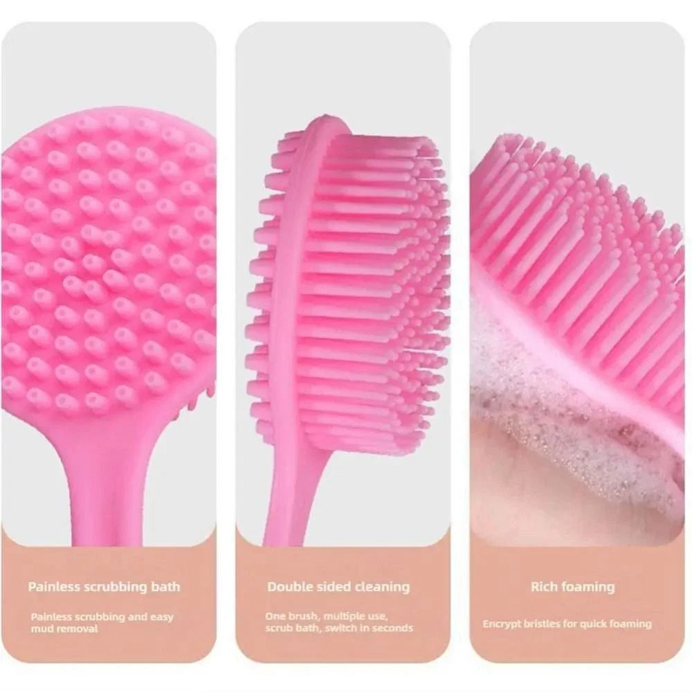 Silicone Back Scrubber for Shower Long Handle Bath Brush Double Sided