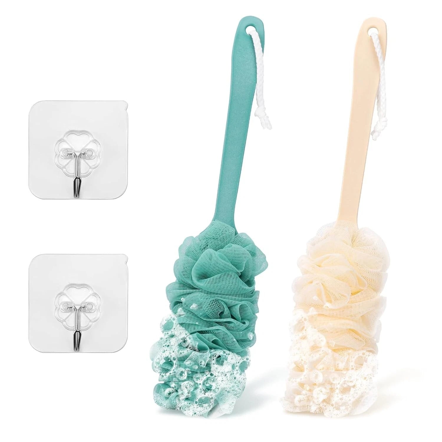 Ergonomically Back Scrubber for Shower Double-Sided Back Brush Long Handle