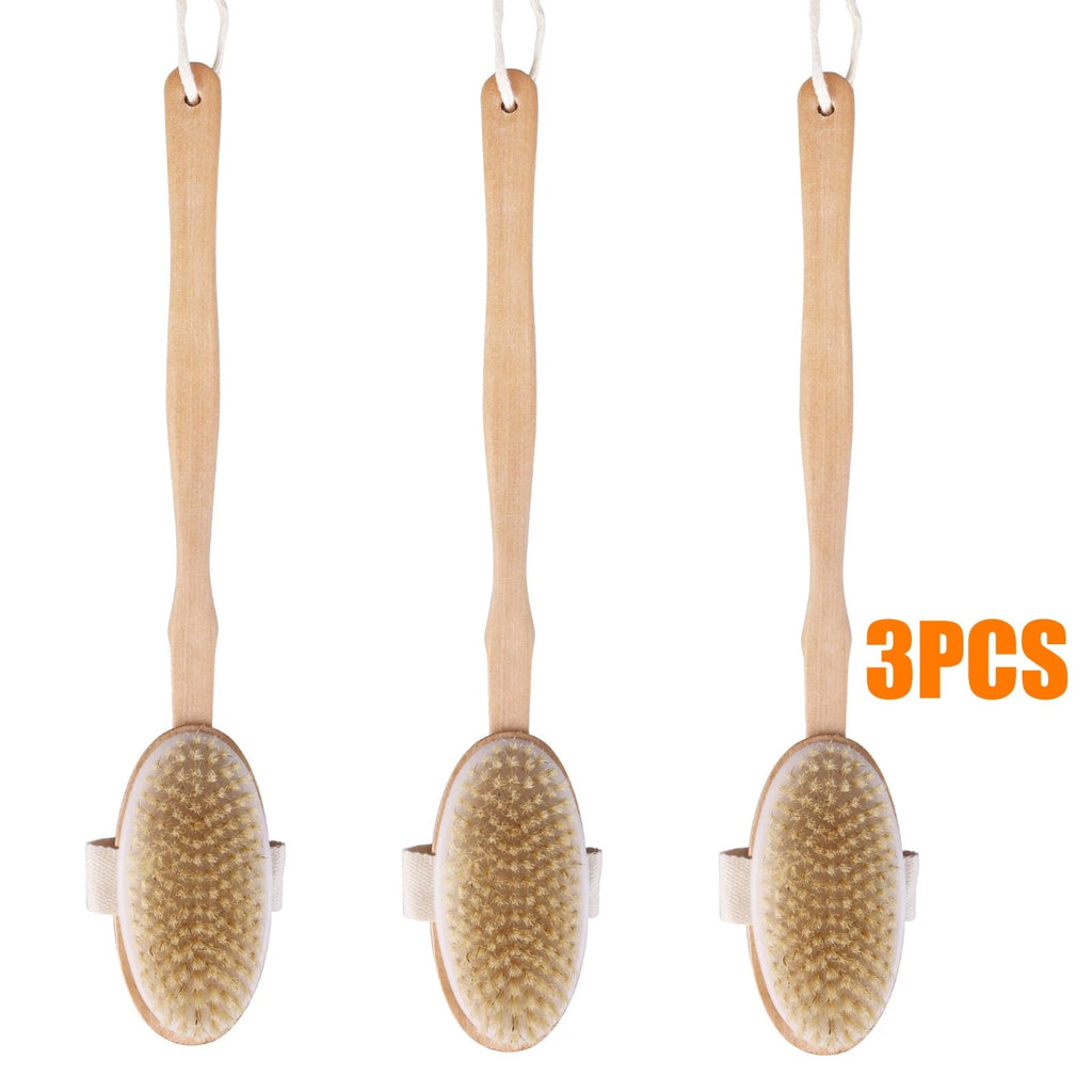 Wooden Bath Brush with Natural Bristles - Premium Body Scrubber for Dry Skin USA