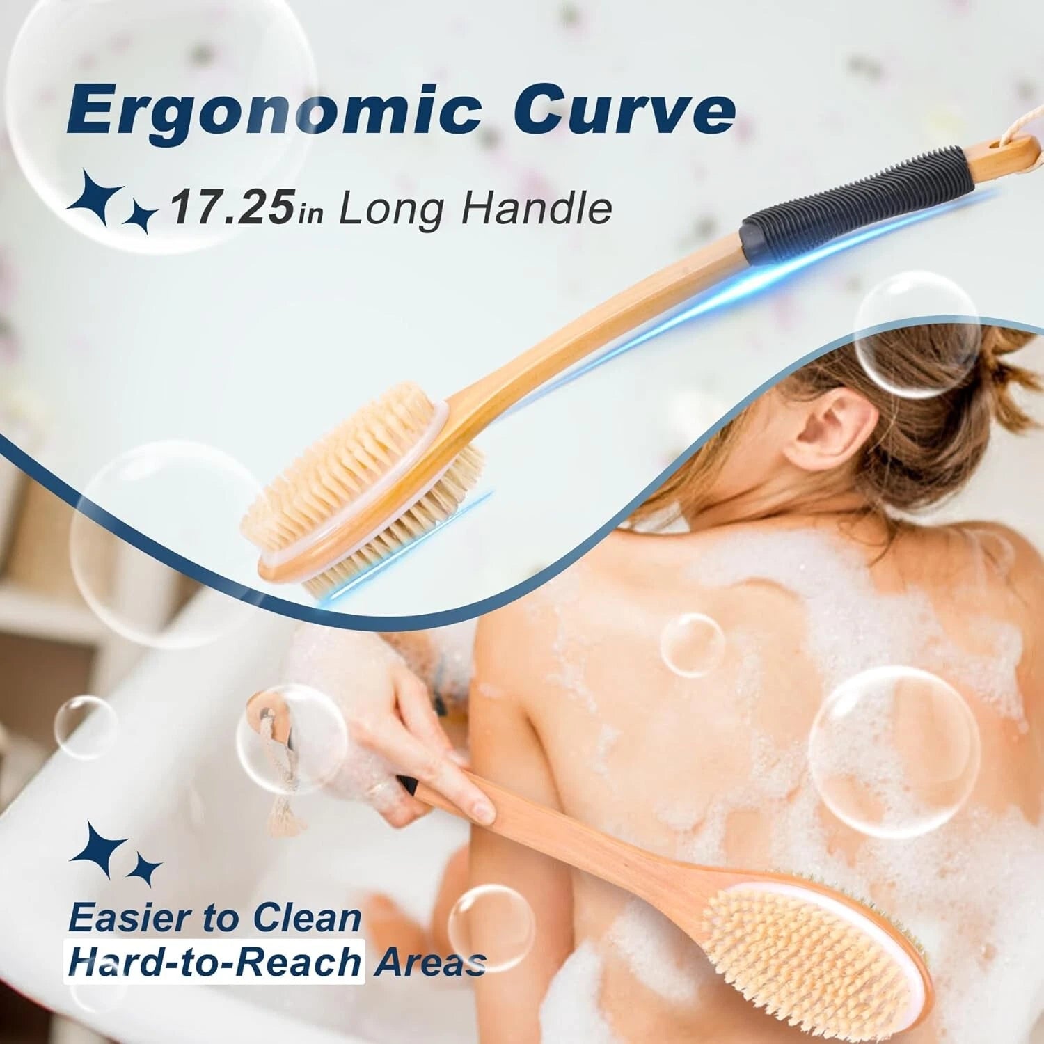 Ergonomically Back Scrubber for Shower Double-Sided Back Brush Long Handle
