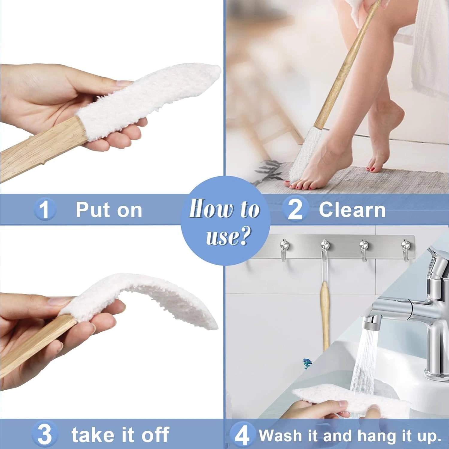 Long Handle Toe Brush, Wooden Foot Brush for Shower,Between Toe Cleaning Brush F