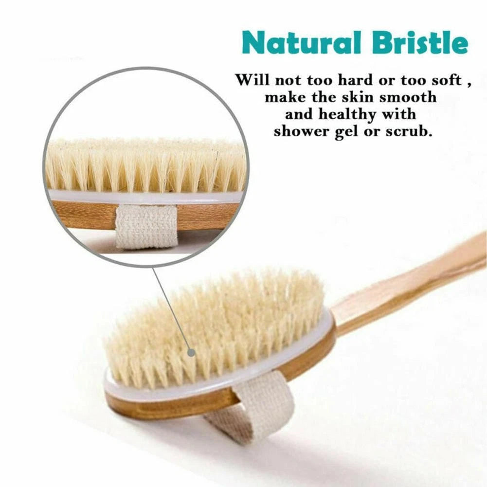 Durable Natural Long-Handled Bath Shower Body Back Dry Skin Spa Scrubber Brush F