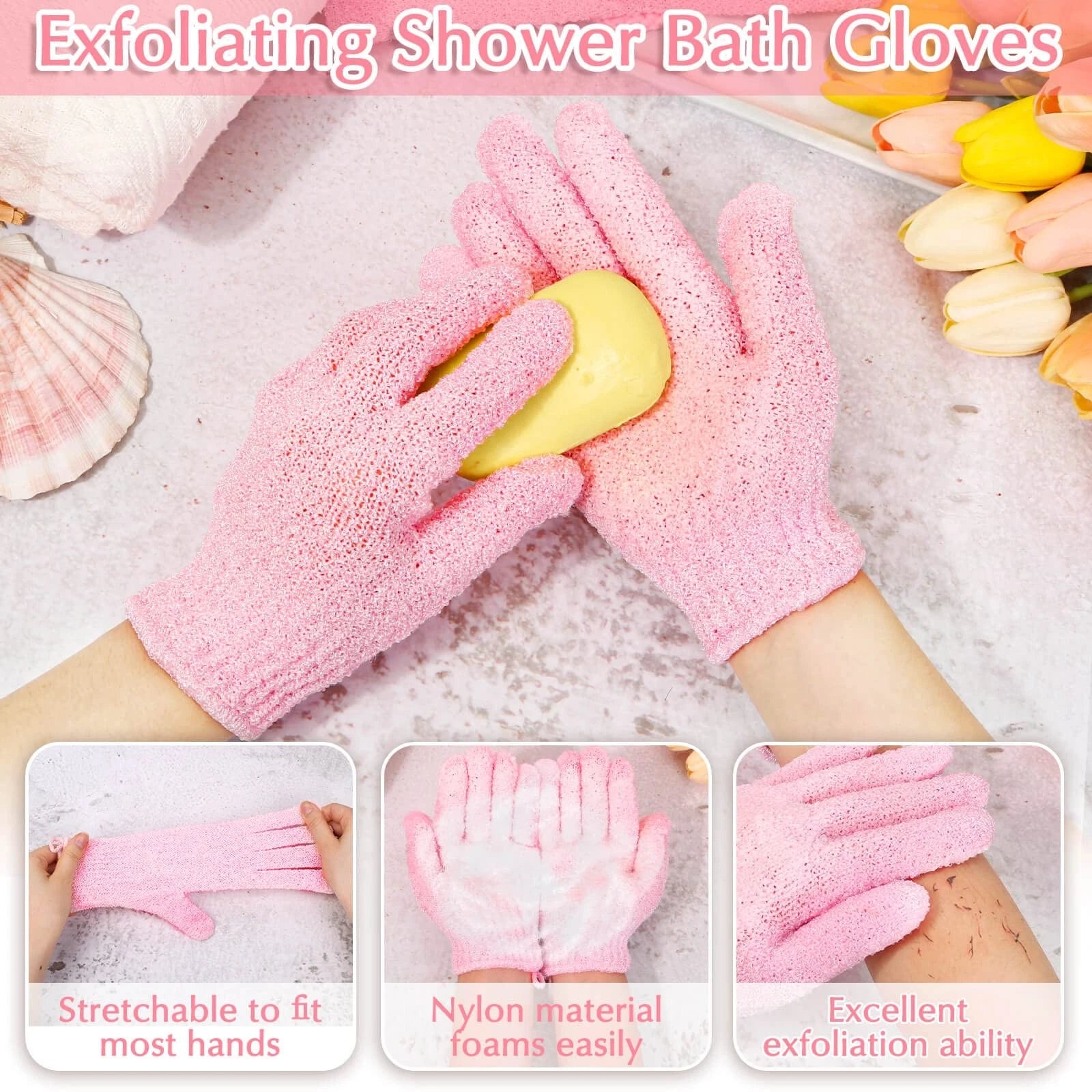 Exfoliating Shower Bath Gloves Back Scrubber Set for Body, Face, Shower, Bath...