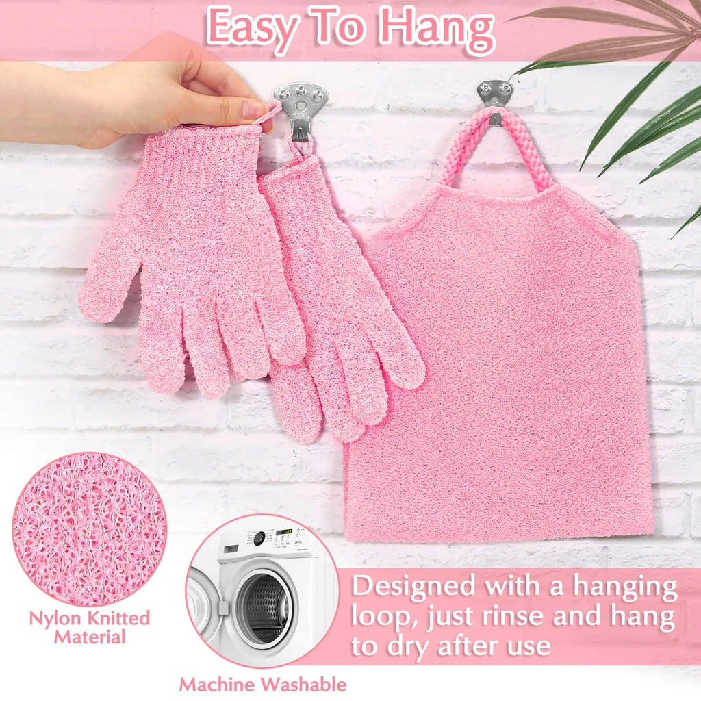 Exfoliating Shower Bath Gloves Back Scrubber Set for Body, Face, Shower, Bath...