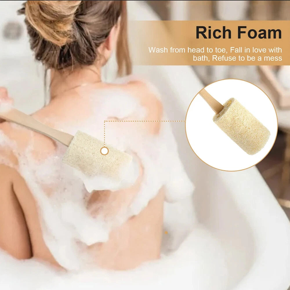 2 Natural Exfoliating Loofah Back Sponge Scrubber Brush with Long Wooden Handle