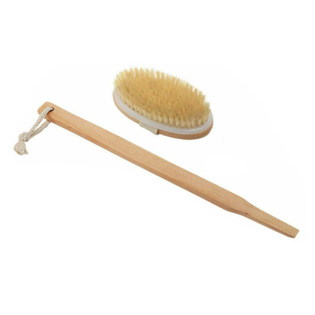 Durable Natural Long-Handled Bath Shower Body Back Dry Skin Spa Scrubber Brush F