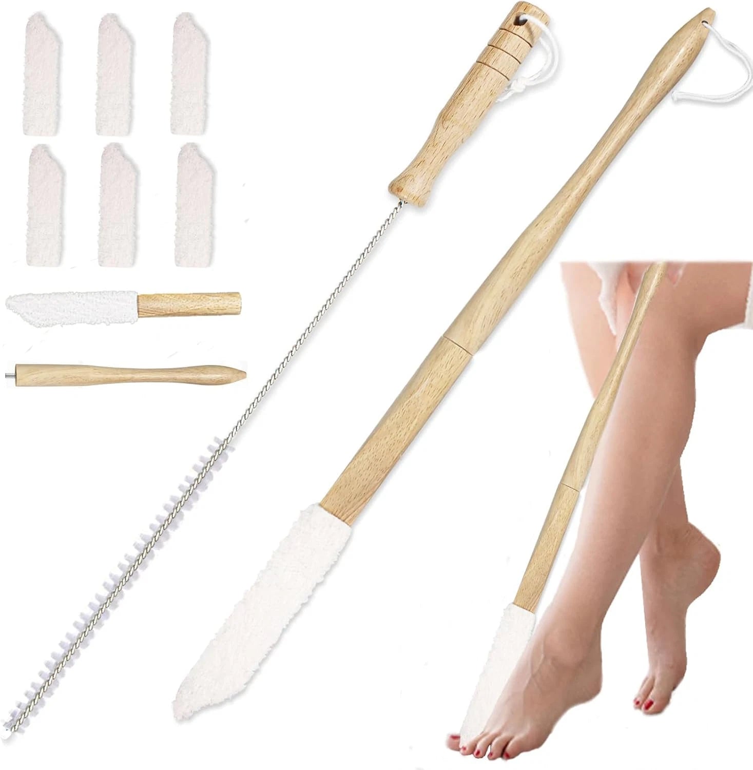 Long Handle Toe Brush, Wooden Foot Brush for Shower,Between Toe Cleaning Brush F