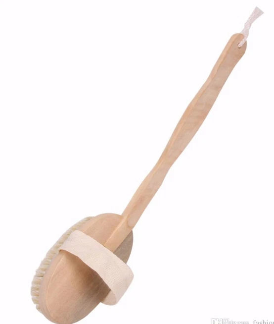 Natural Boar Bristle Wooden Bath and Body Brush Back Brush with Long Handle NEW