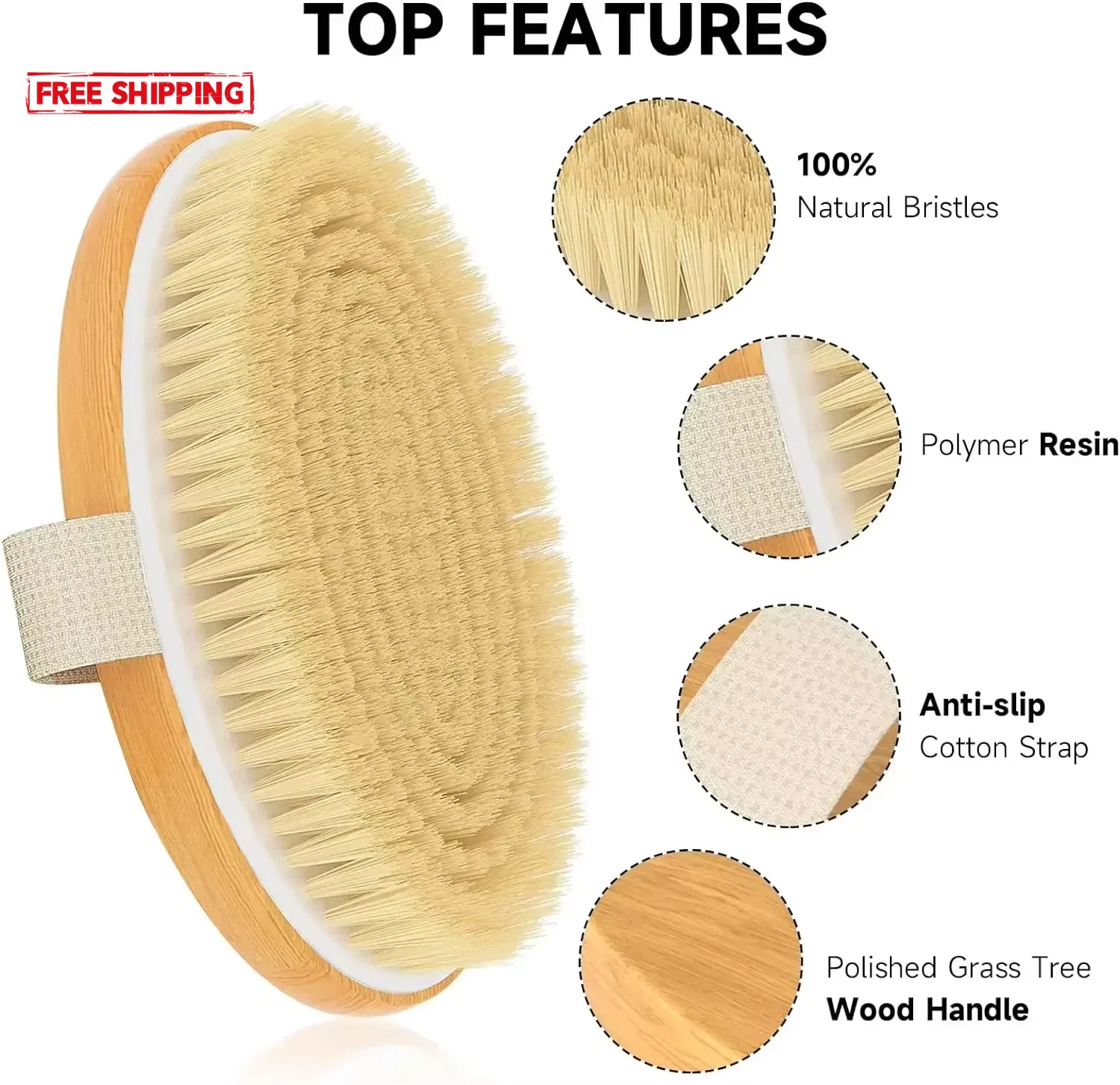 Dry Body Brushes, Exfoliating Body Scrubbers, Natural Bristles for Dry Skin, Imp