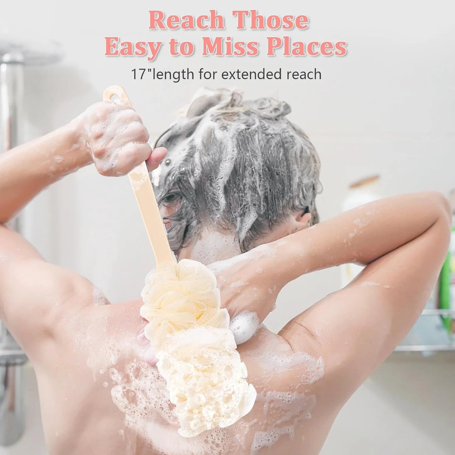 2Pack Back Scrubber for Shower Loofah with Long Handle, Shower Brush for Body...