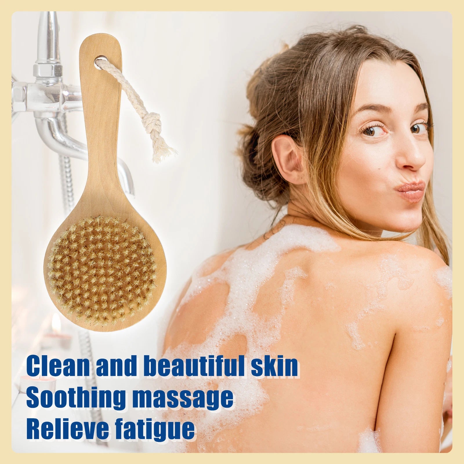 1Pcs Bath Shower Brush Back Scrubber with Short Wood Handle Brown 7.9 Inches