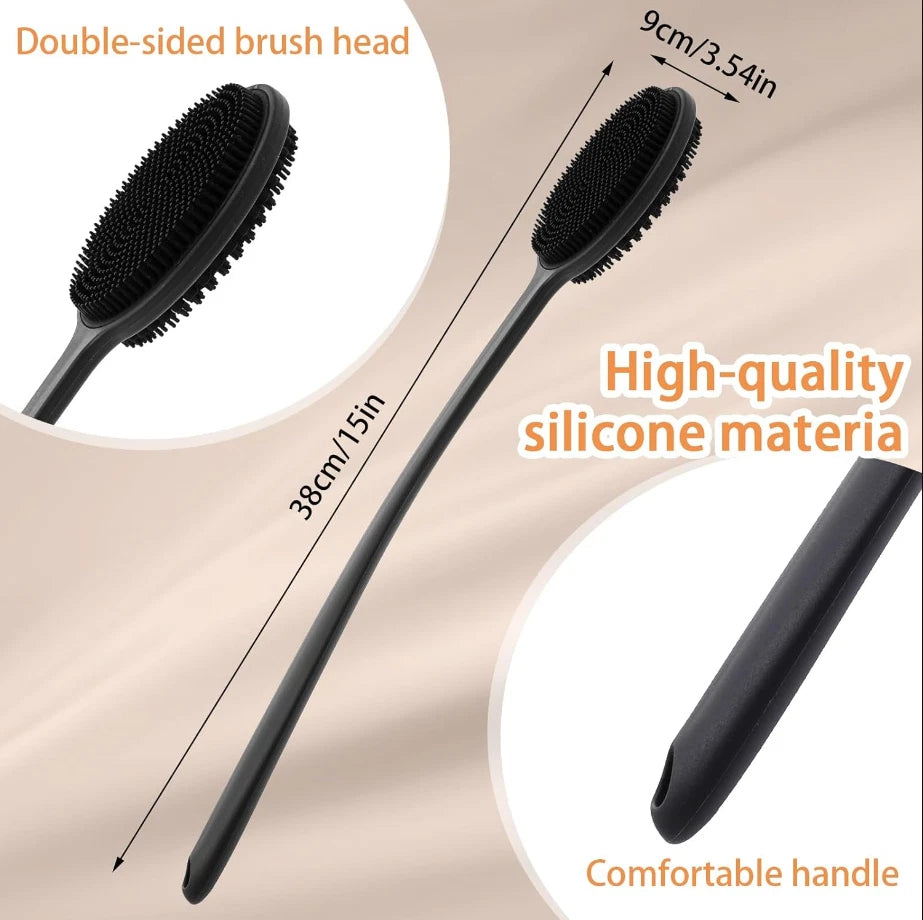 Silicone Bath Body Brush, 17" Long Handle Adjustable Dual-Sided Back Scrubber...
