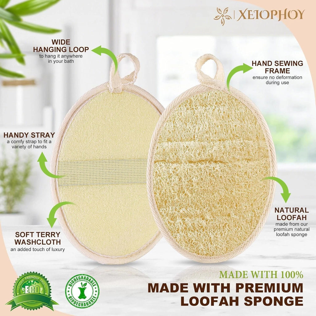 2PCS Premium Natural Loofah Sponge Exfoliating Body Scrubber, Shower Loofah