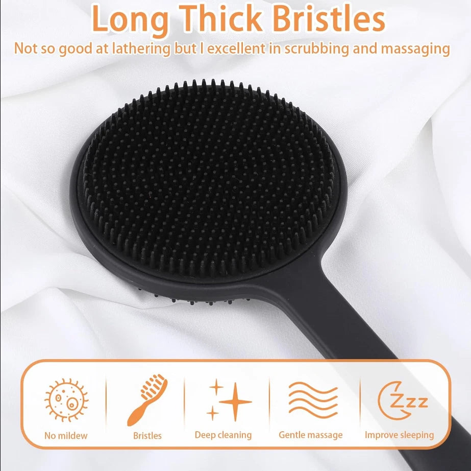 Silicone Bath Body Brush, 17" Long Handle Adjustable Dual-Sided Back Scrubber...
