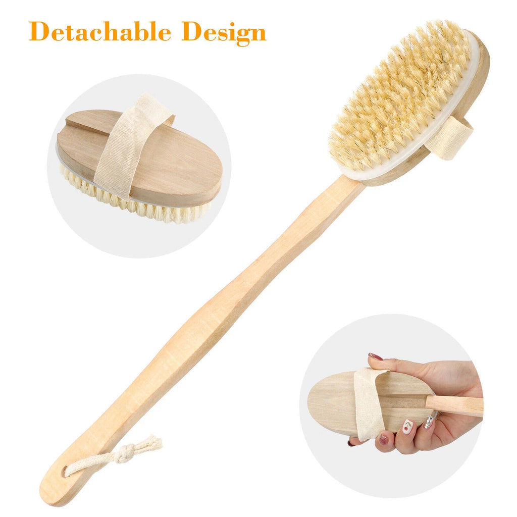 15.7" Long Handle Bath Brush Natural Bristles Body Back Shower Washing Scrubber✅