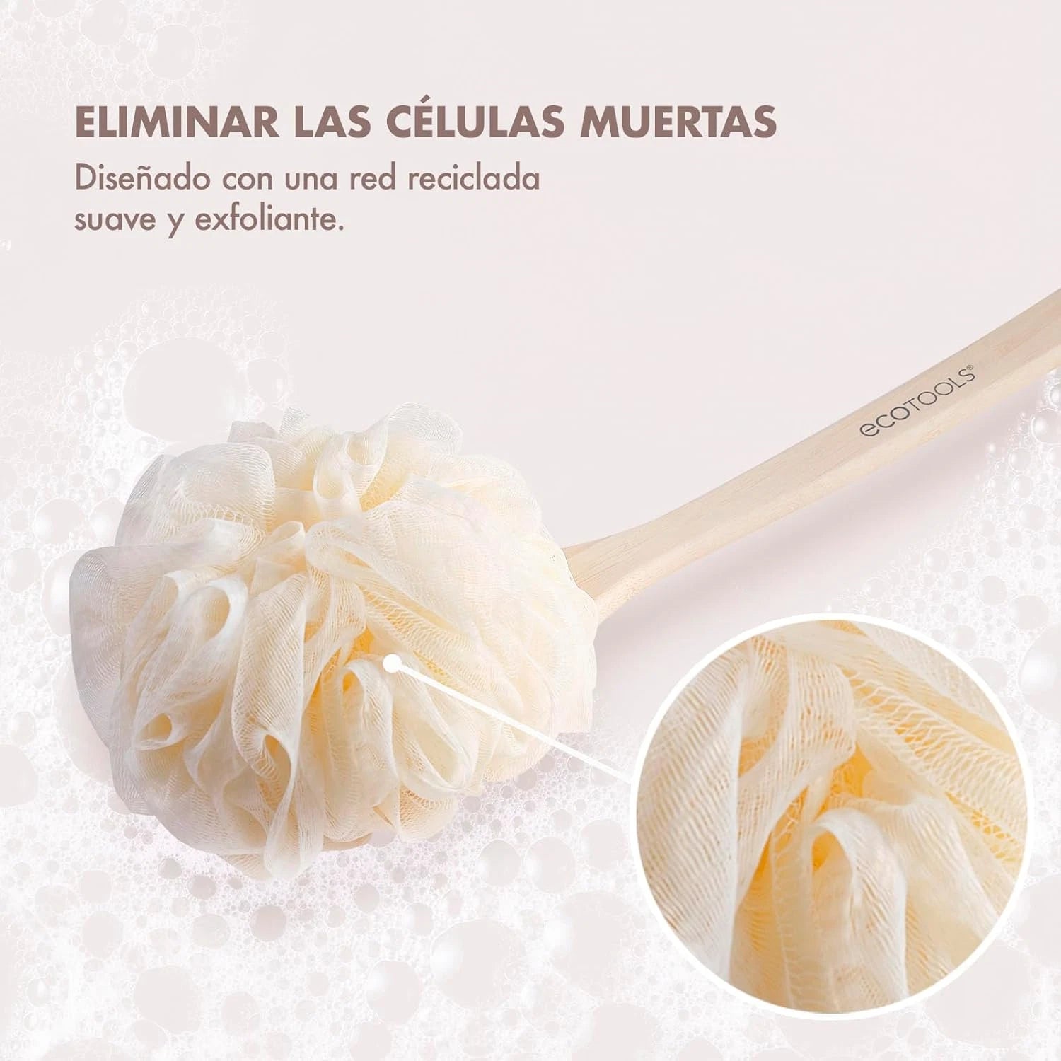 Bath Pouf with Handle - Hard-To-Reach Cleansing Sponge - Ecopouf Bath Brush - As