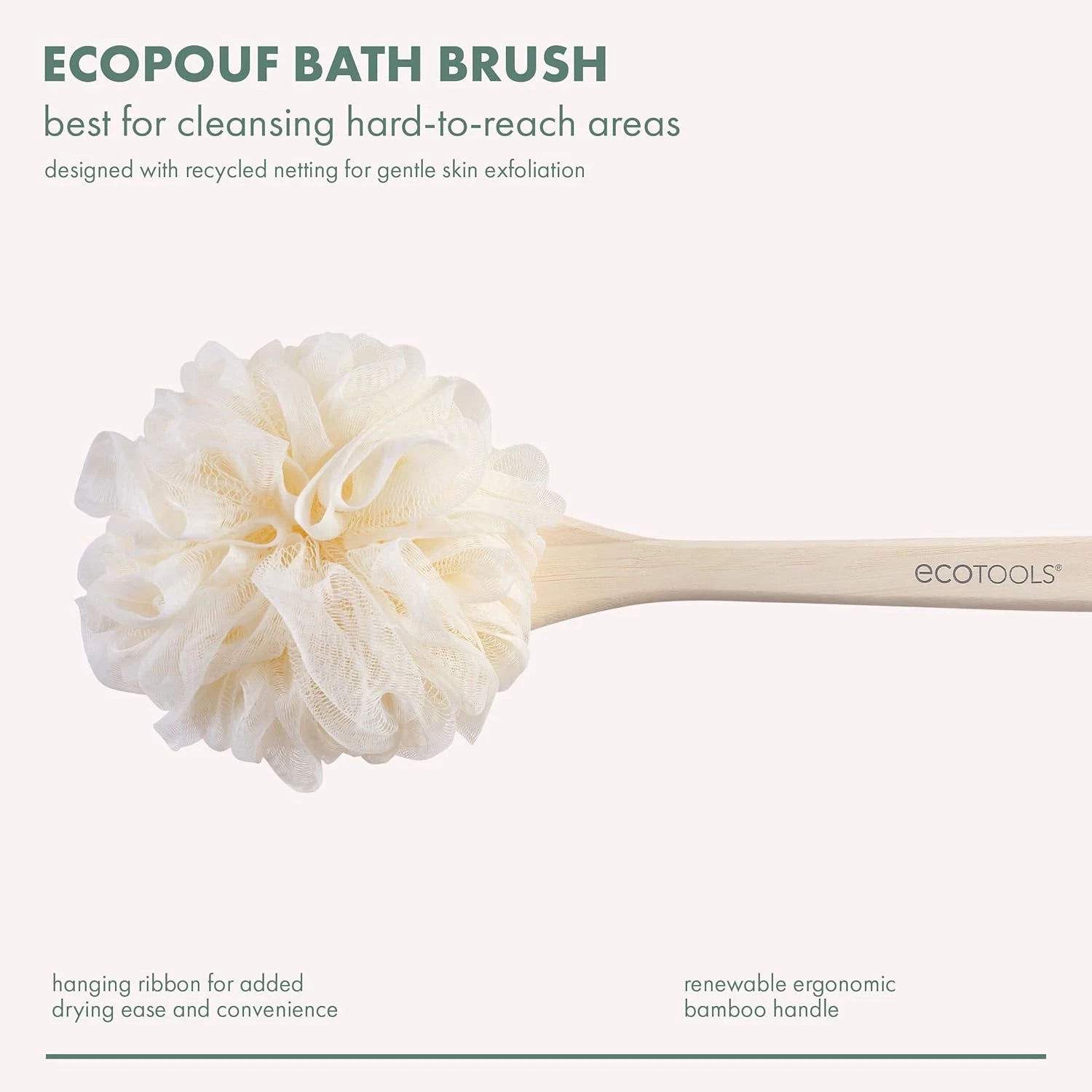 Ecotools Ecopouf Bath Brush, Loofah Brush for Bath & Shower, Made with Long Hand