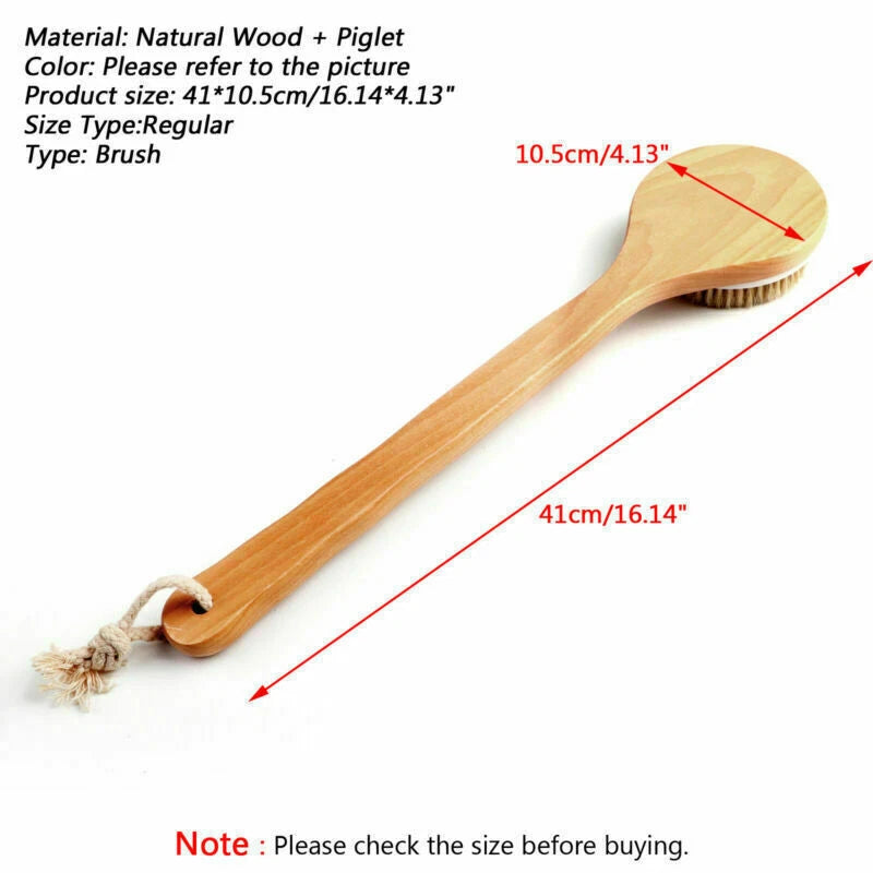 Premium Natural Boar Bristle Long Handle Wooden Bath Brush Shower Body Back SPA