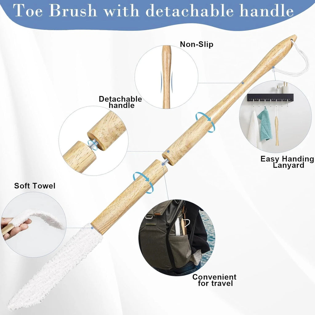 Long Handle Toe Brush, Wooden Foot Brush for Shower,Between Toe Cleaning Brush F