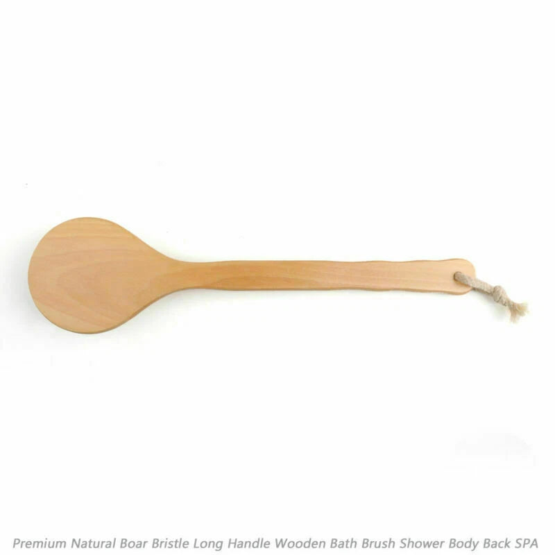 Premium Natural Boar Bristle Long Handle Wooden Bath Brush Shower Body Back SPA