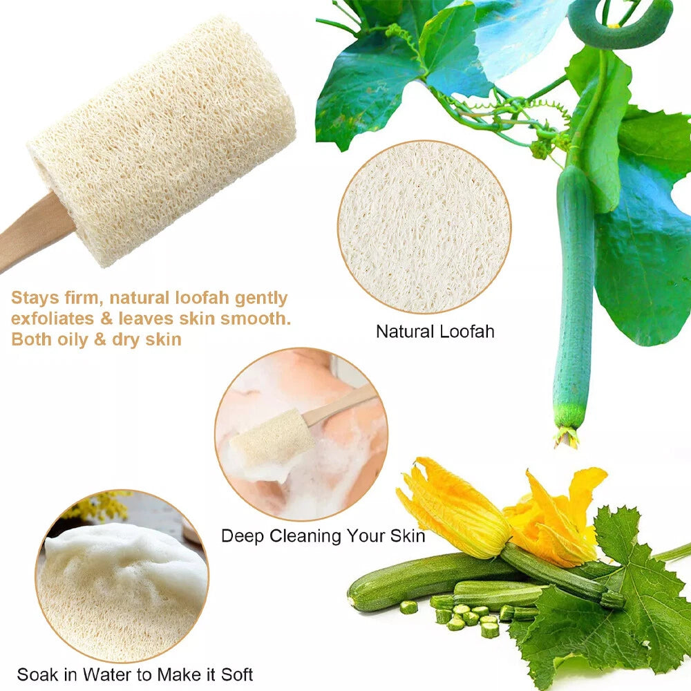 2 Natural Exfoliating Loofah Back Sponge Scrubber Brush with Long Wooden Handle