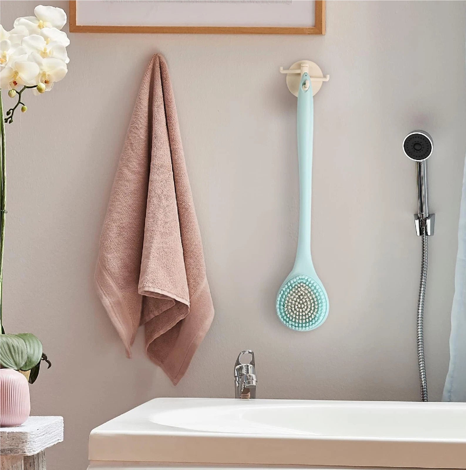 BEDELITE Back Scrubber for Shower - Long Handle Bath Brush (16.4 inches)