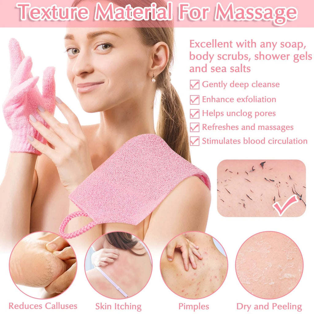 Exfoliating Shower Bath Gloves Back Scrubber Set for Body, Face, Shower, Bath...