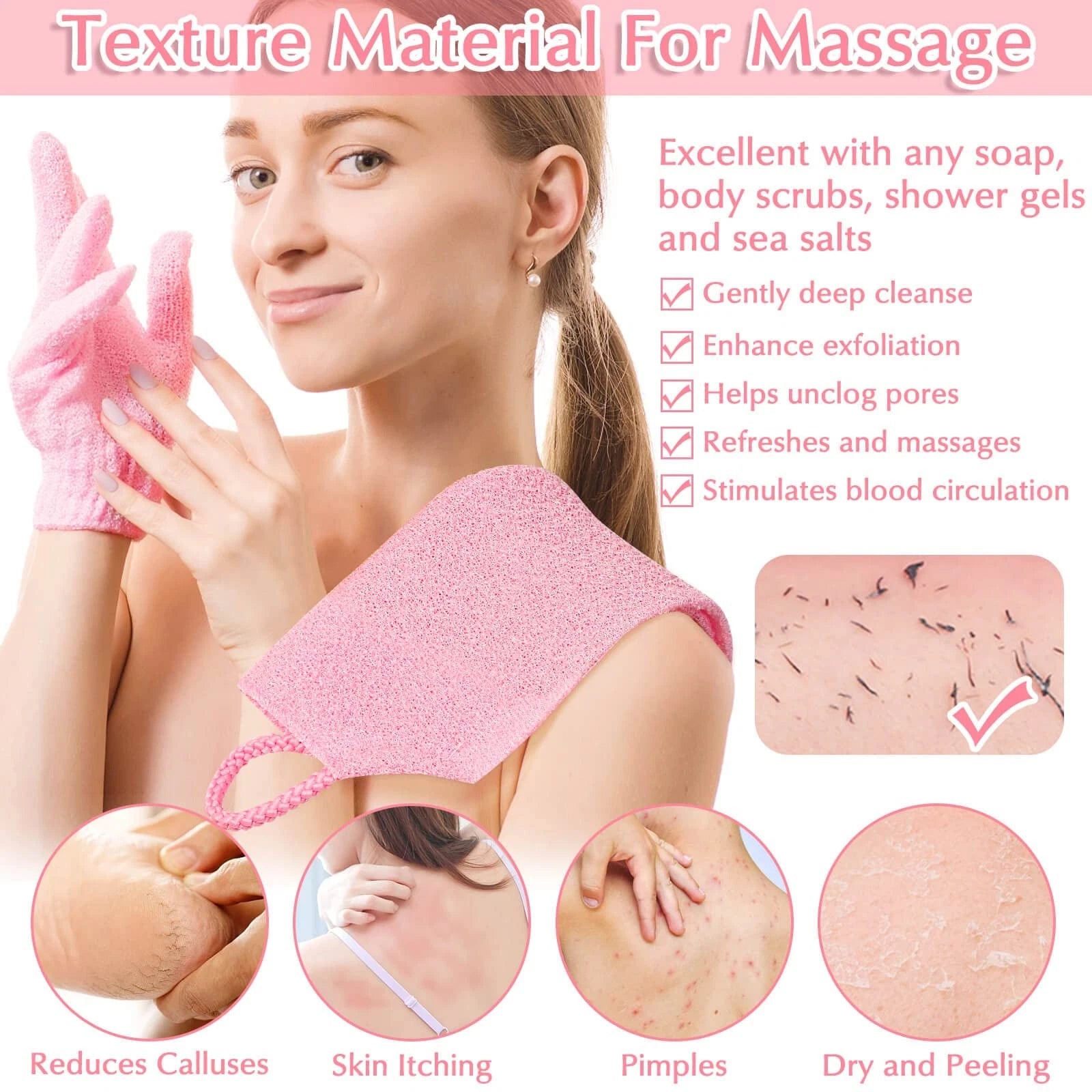 Exfoliating Shower Bath Gloves Back Scrubber Set for Body, Face, Shower, Bath...