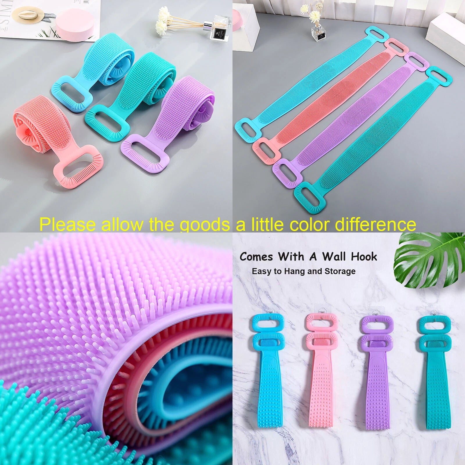 Silicone Back Bath Shower Wash Body Belt Brush Bath Body Scrubber Men & Women US