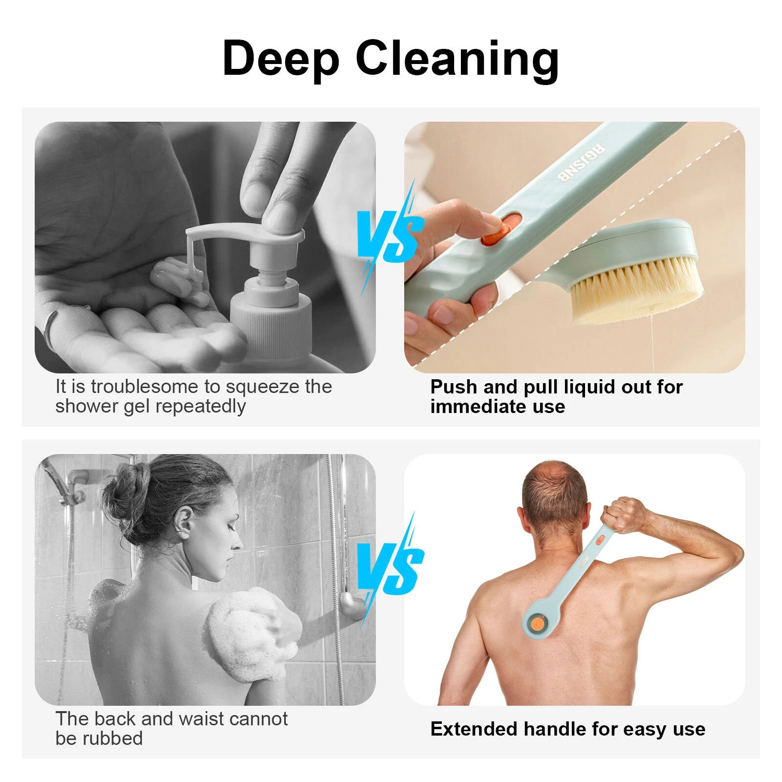 2pcs Long Handle Bath Body Brush, Exfoliating Back Scrubber with Soap Dispenser