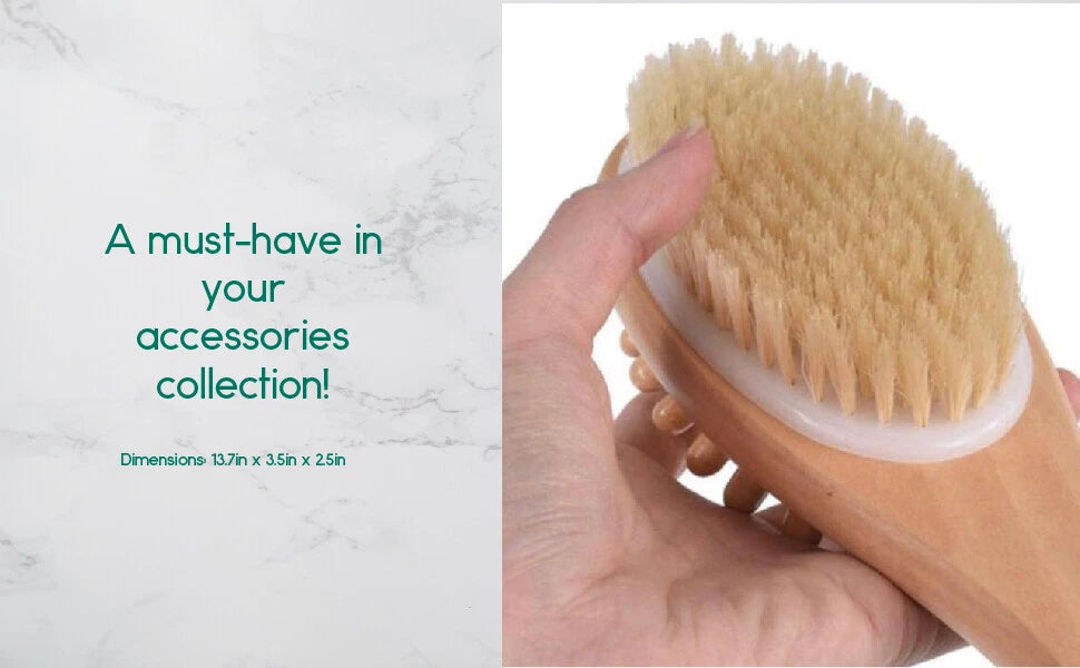 BeNat.Natural boar bristle wooden Bath & Body Brush back Brush with long handle.