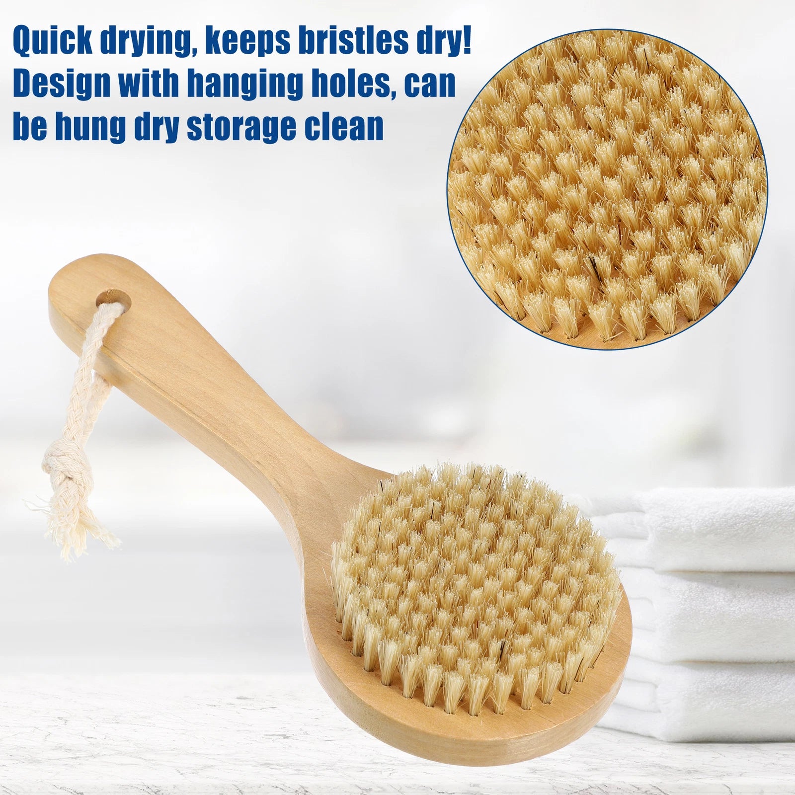 1Pcs Bath Shower Brush Back Scrubber with Short Wood Handle Brown 7.9 Inches