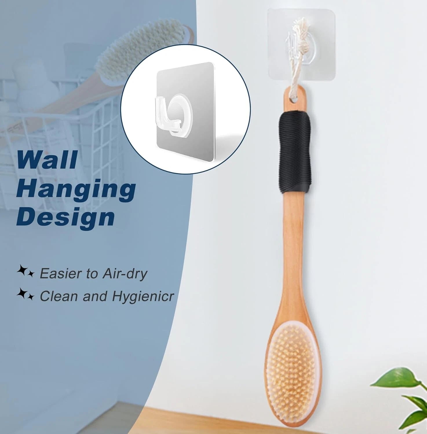 Ergonomically Back Scrubber for Shower Double-Sided Back Brush Long Handle