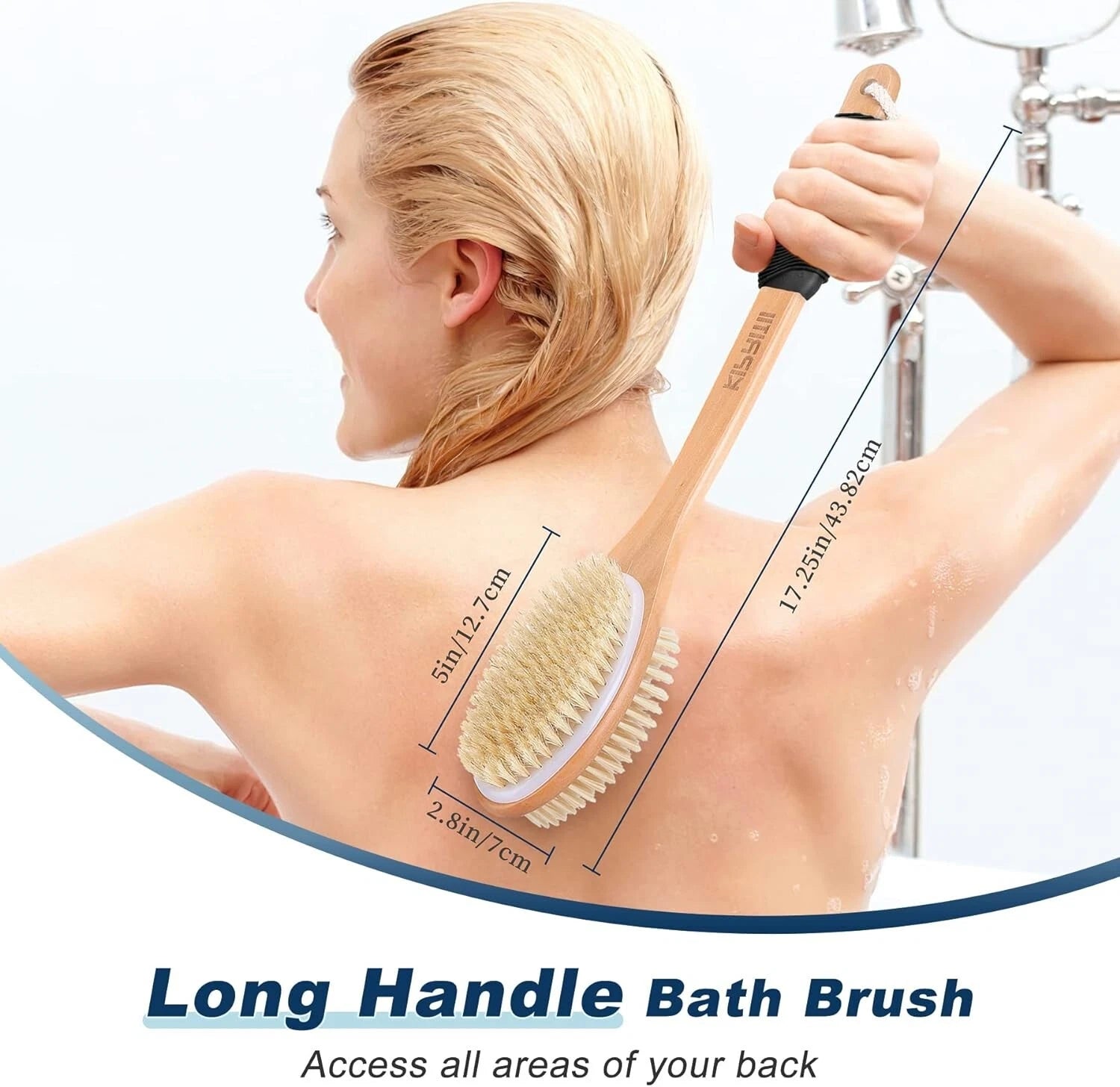KIPRITII Ergonomically Back Scrubber for Shower - Double-Sided Back Brush Long H