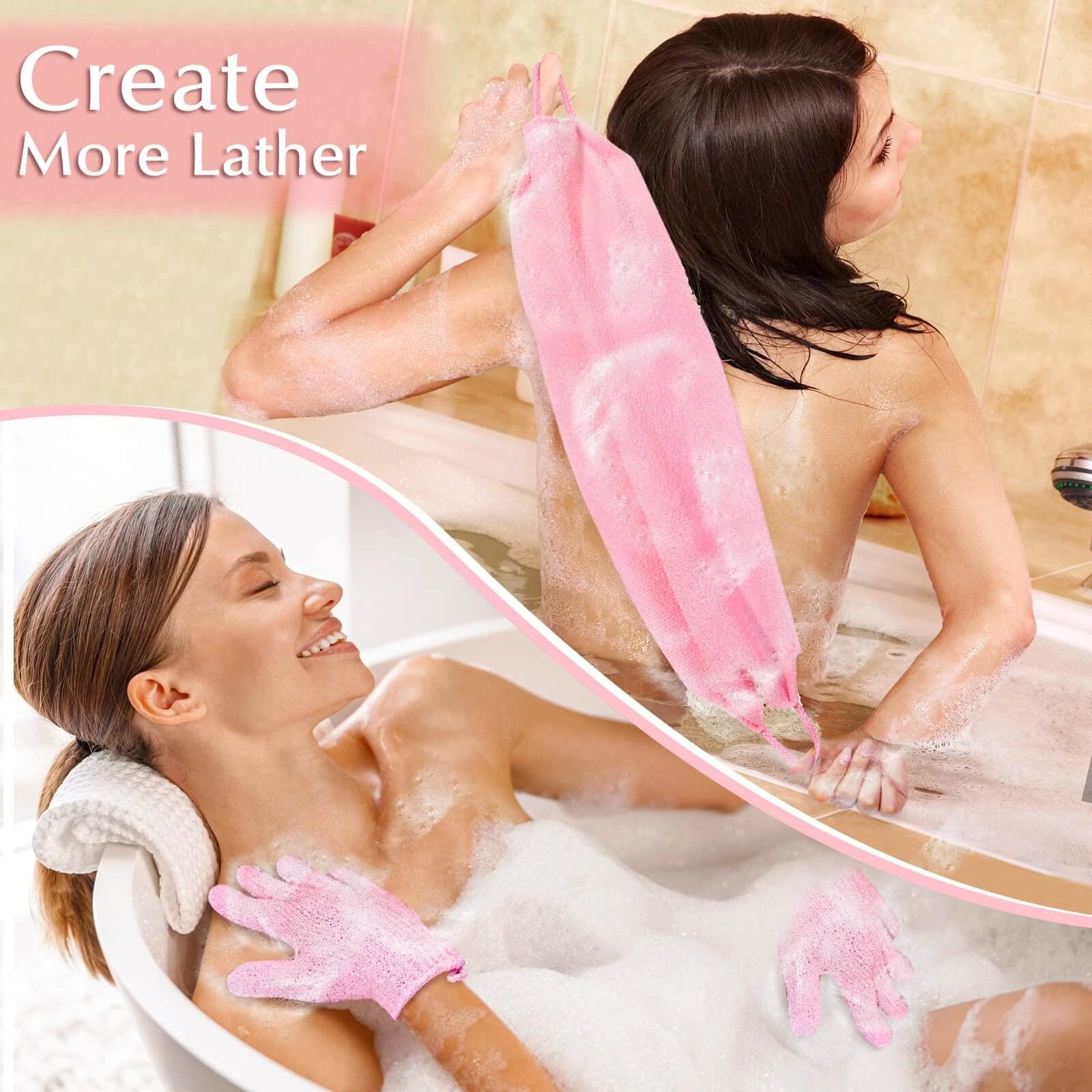 Exfoliating Shower Bath Gloves Back Scrubber Set for Body, Face, Shower, Bath...