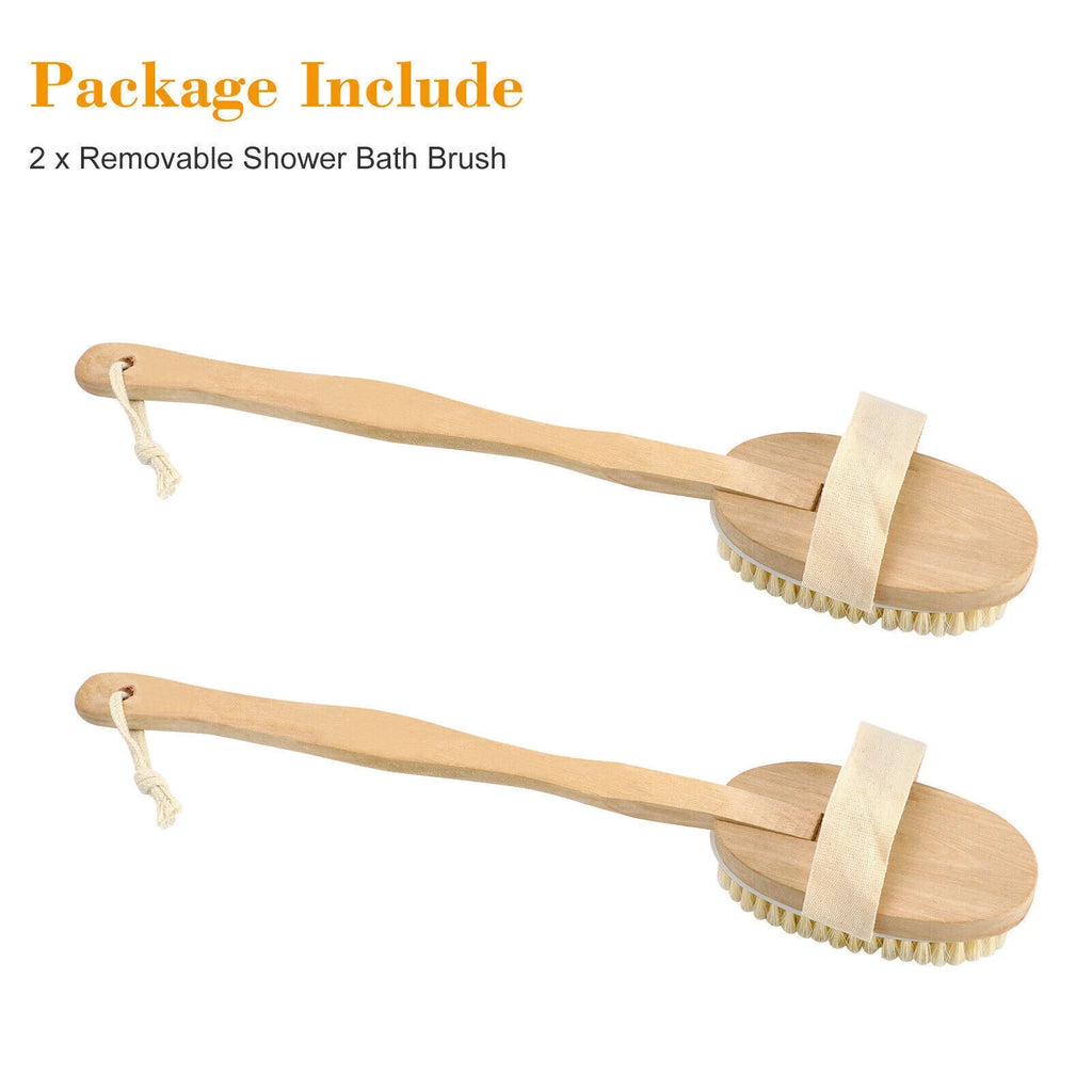 15.7" Long Handle Bath Brush Natural Bristles Body Back Shower Washing Scrubber✅
