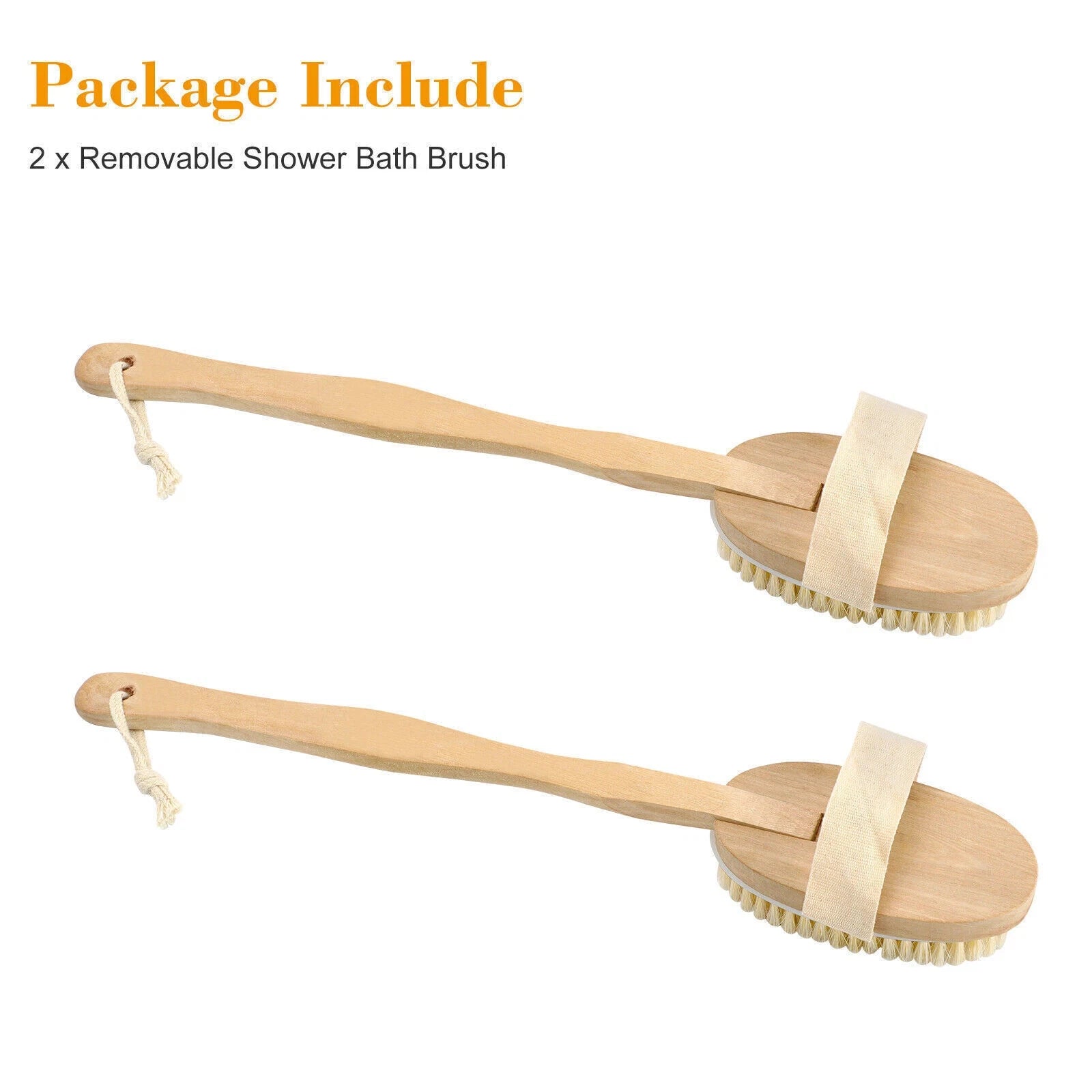15.7" Long Handle Bath Brush Natural Bristles Body Back Shower Washing Scrubber✅