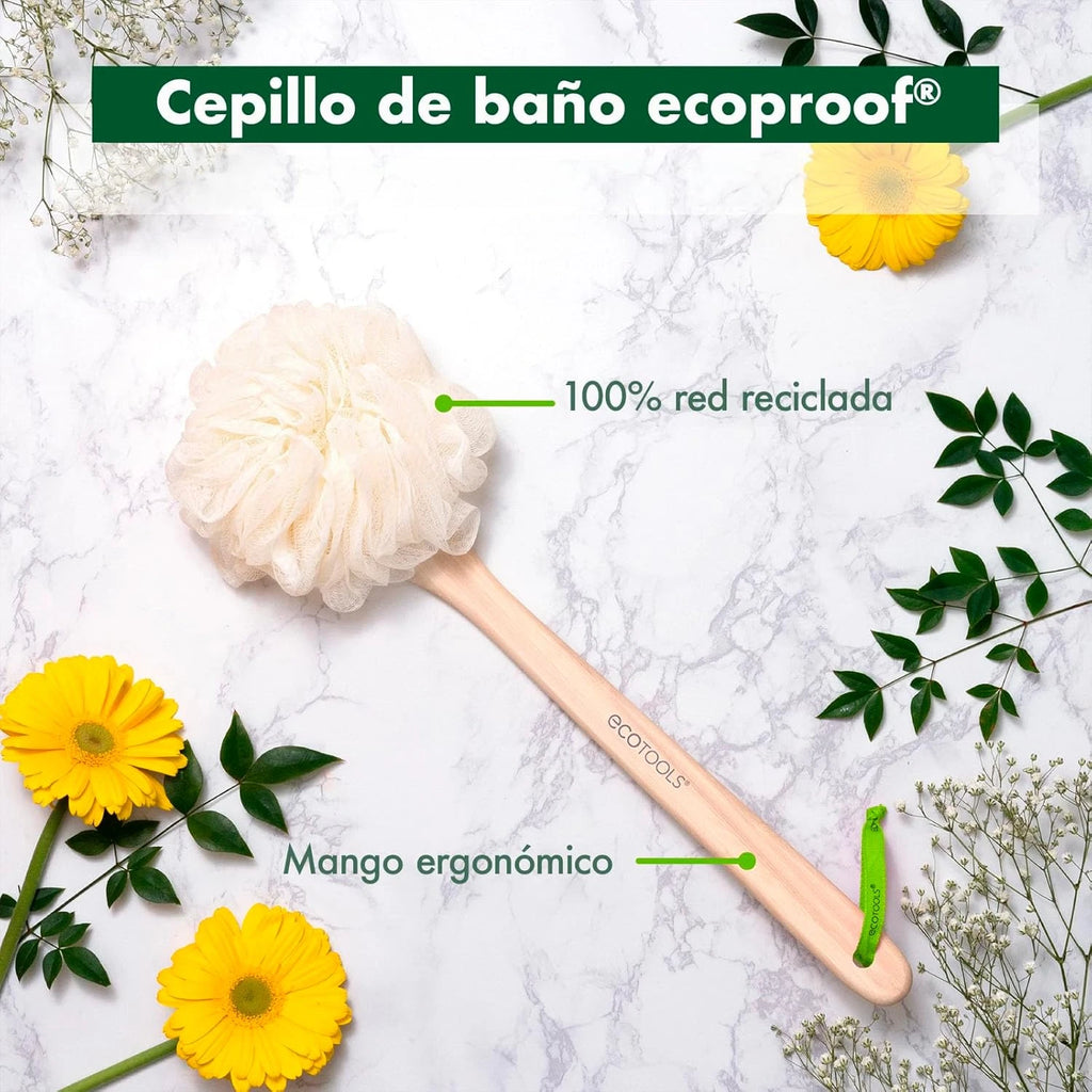 Bath Pouf with Handle - Hard-To-Reach Cleansing Sponge - Ecopouf Bath Brush - As