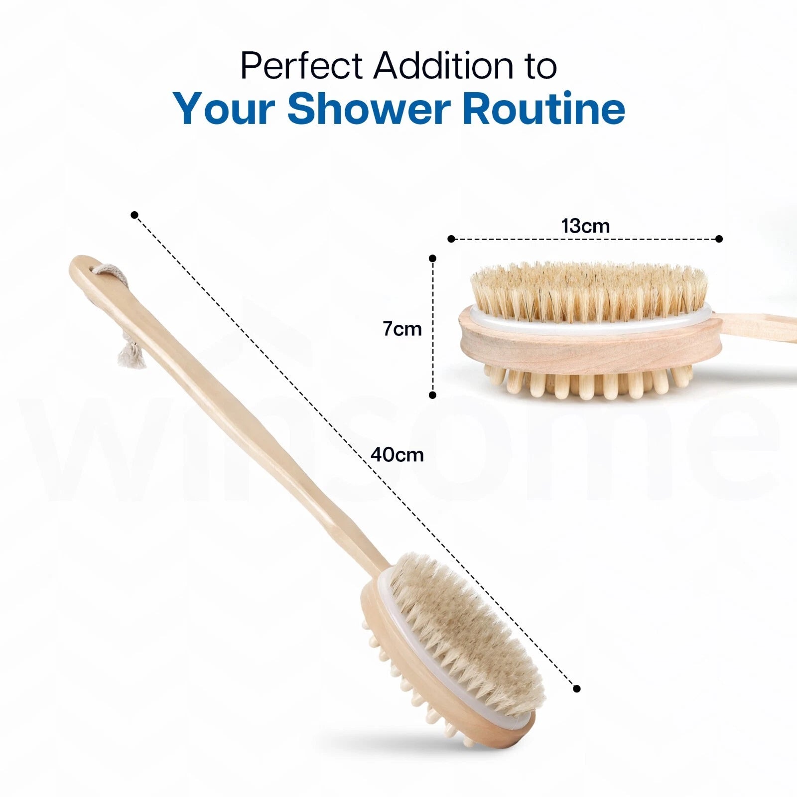 Long Handle Double Sided Shower Body Bath Bristle Brush Back Scrubber Massager