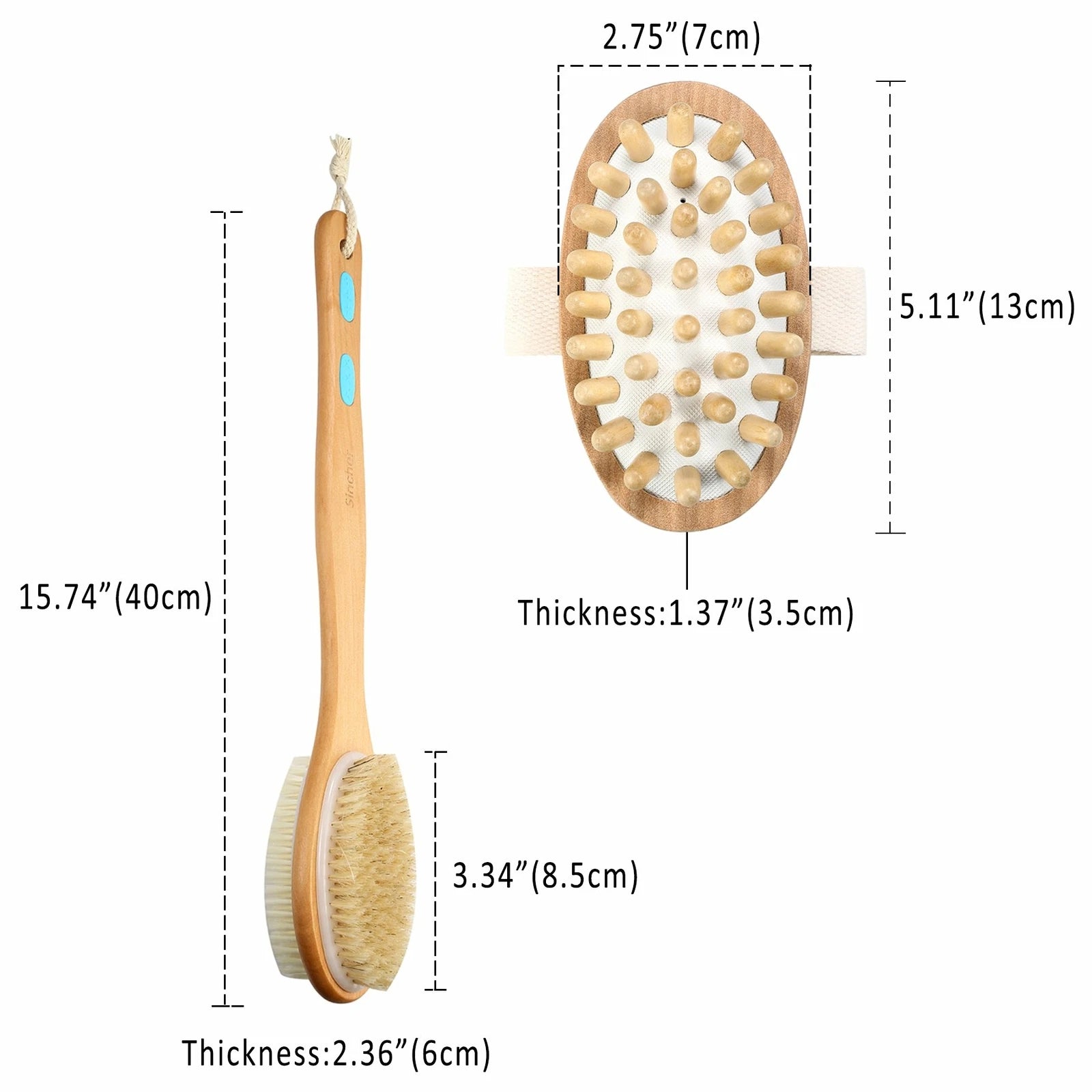 2pcs Long Body Bath Shower Brush Handle Back SPA Massage Exfoliating Brushes Set