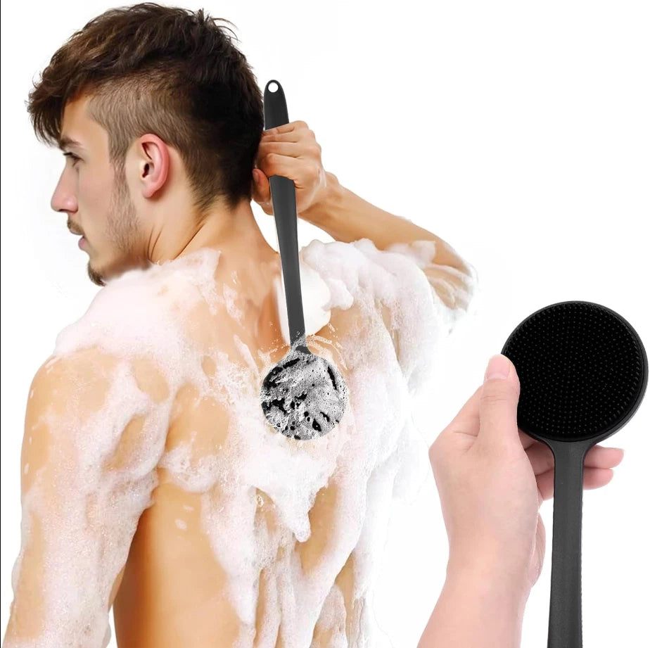 Silicone Bath Body Brush, 17" Long Handle Adjustable Dual-Sided Back Scrubber...