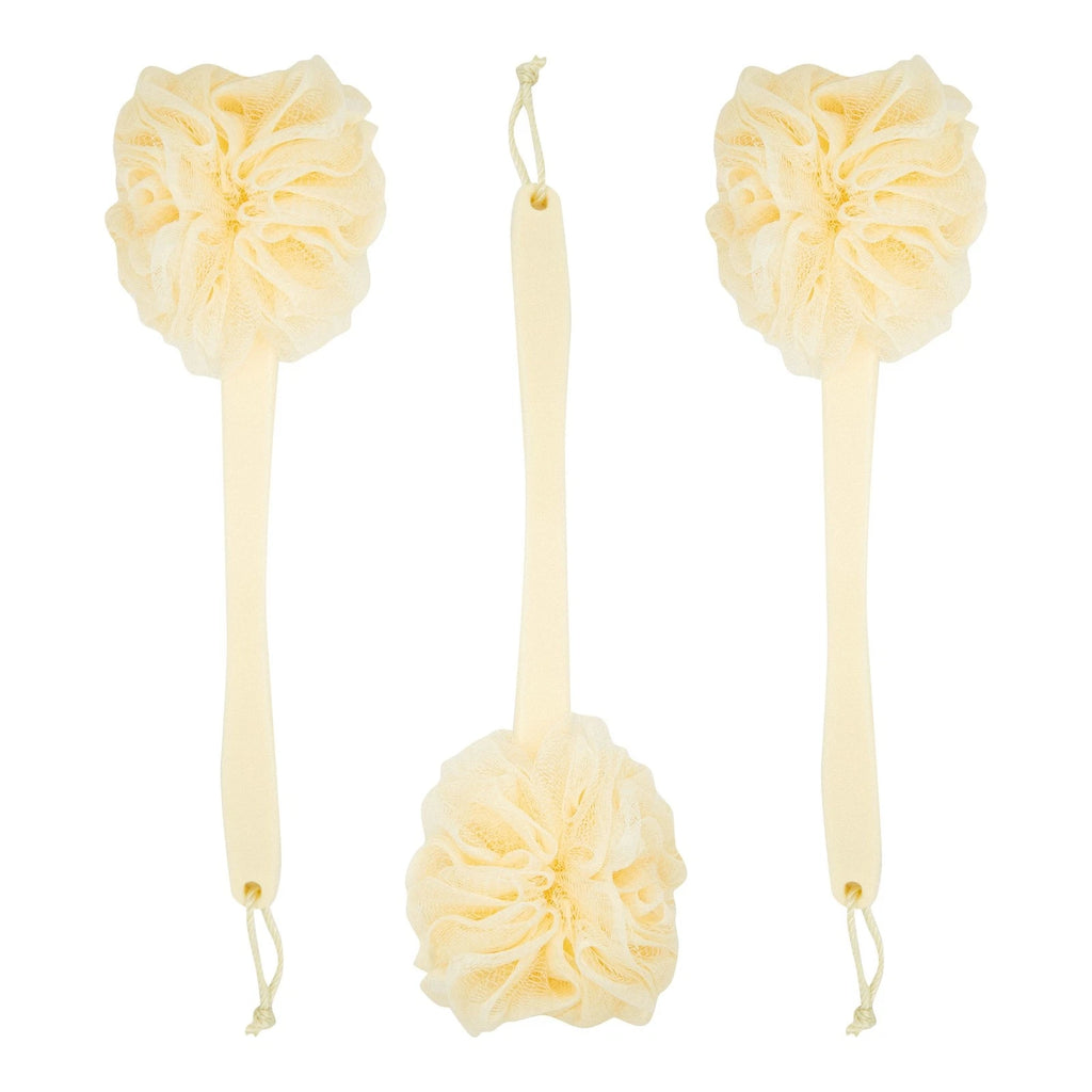 Body Back Scrubber Bath Sponges - 3-Pack Exfoliating Mesh Pouf Shower Brushes