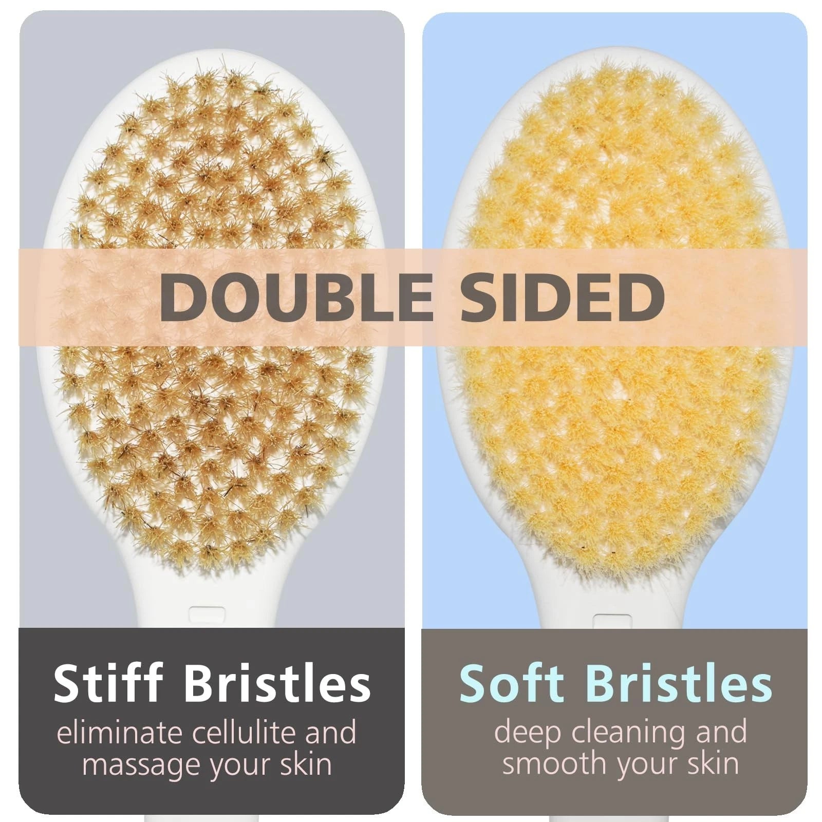 Shower Brush with Soft and Stiff Bristles,17.5" Long Handle Dual-Side Back Sc...