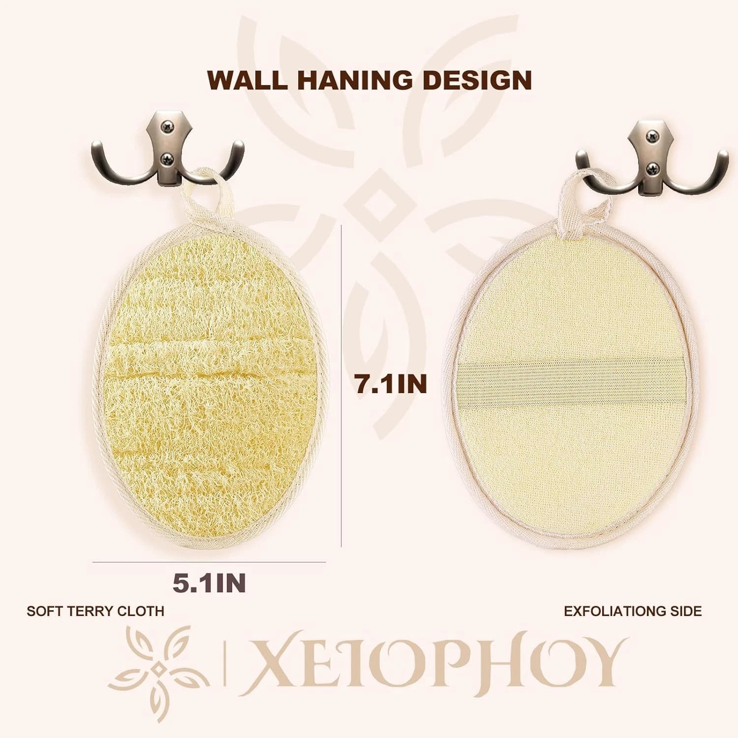 2PCS Premium Natural Loofah Sponge Exfoliating Body Scrubber, Shower Loofah