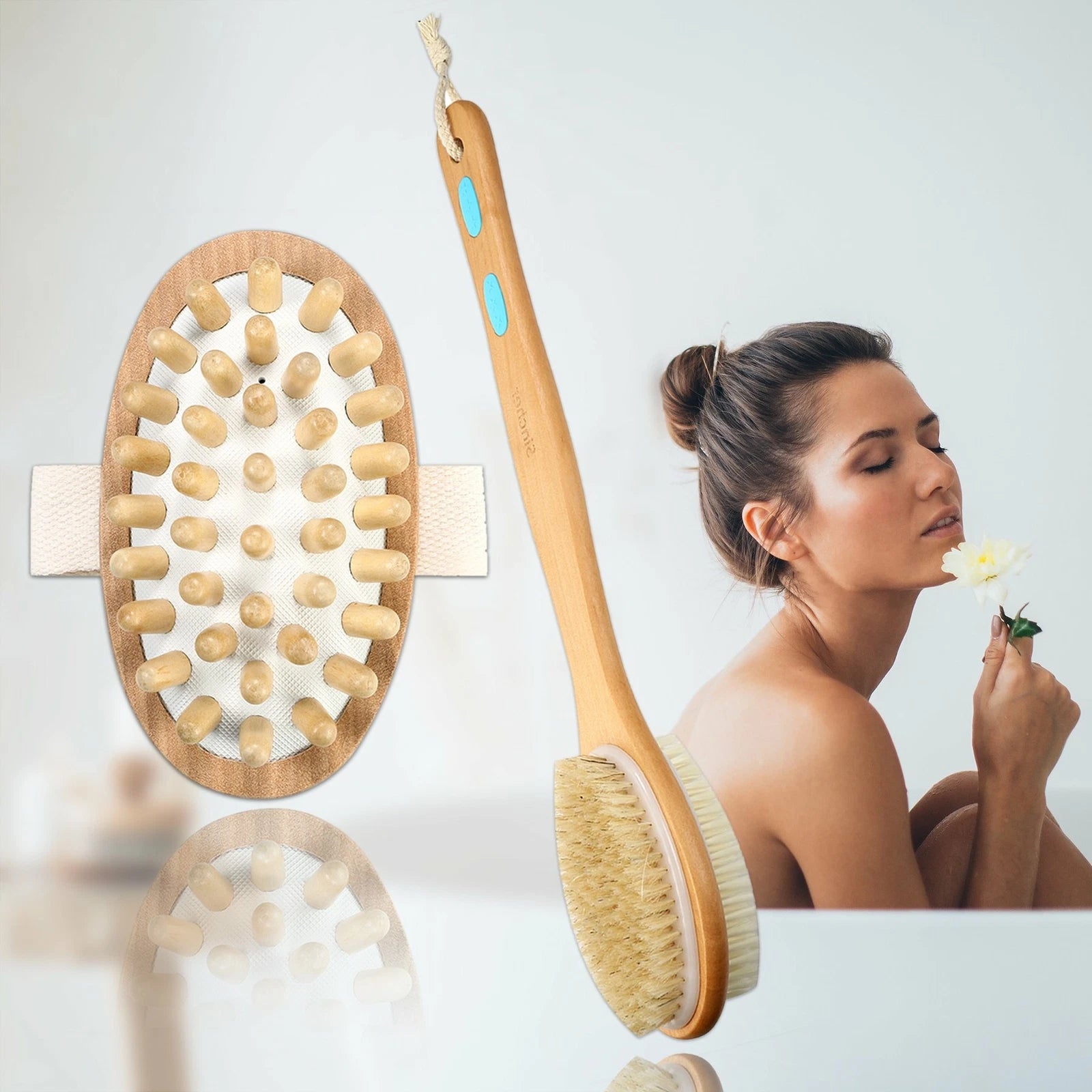 2pcs Long Body Bath Shower Brush Handle Back SPA Massage Exfoliating Brushes Set