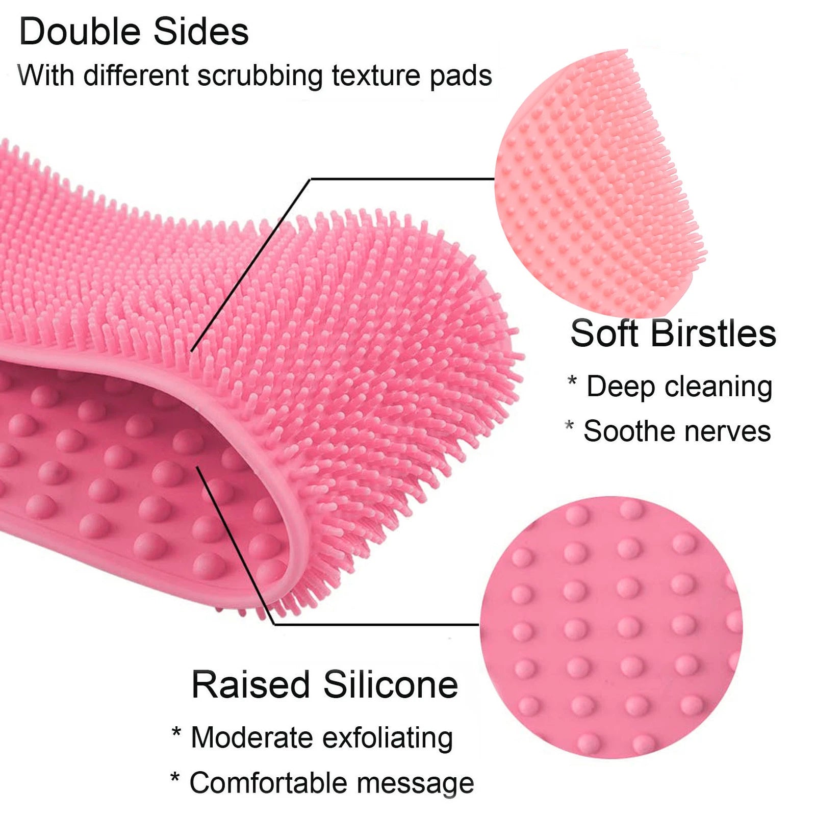 Silicone Back Bath Shower Wash Body Belt Brush Bath Body Scrubber Men & Women US