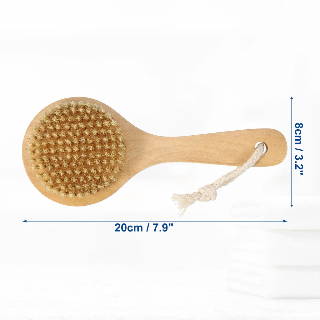 1Pcs Bath Shower Brush Back Scrubber with Short Wood Handle Brown 7.9 Inches