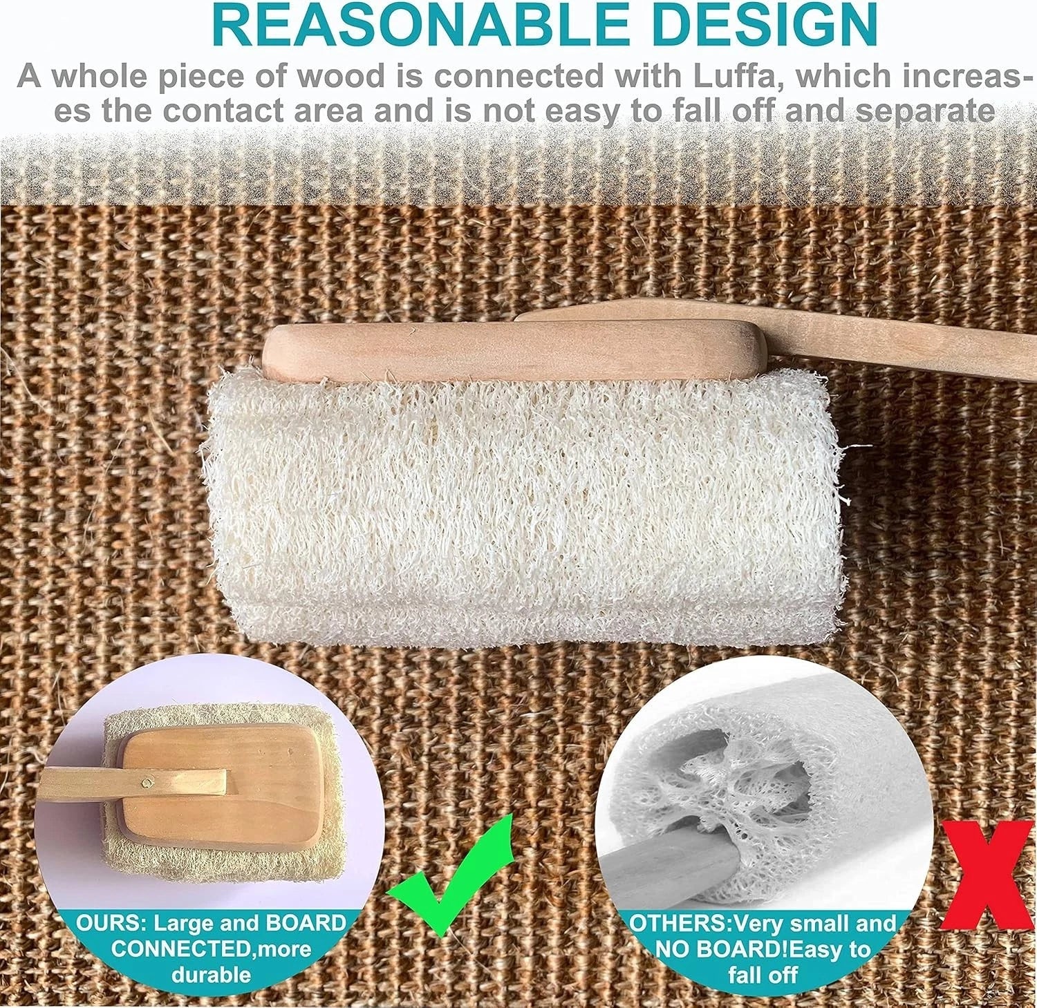 3 Pack Natural Exfoliating Loofah Luffa Loofa Bath Brush on a Stick - with Long