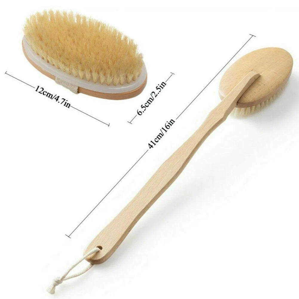Durable Natural Long-Handled Bath Shower Body Back Dry Skin Spa Scrubber Brush F