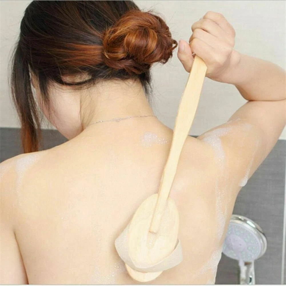 Durable Natural Long-Handled Bath Shower Body Back Dry Skin Spa Scrubber Brush F